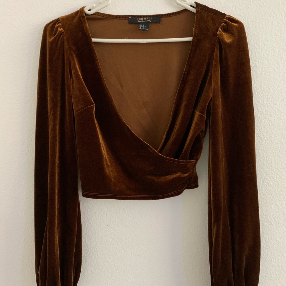 Long sleeve brown velvet open chest top